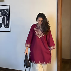 Black Embroidered Cotton Slub Co-ord Set