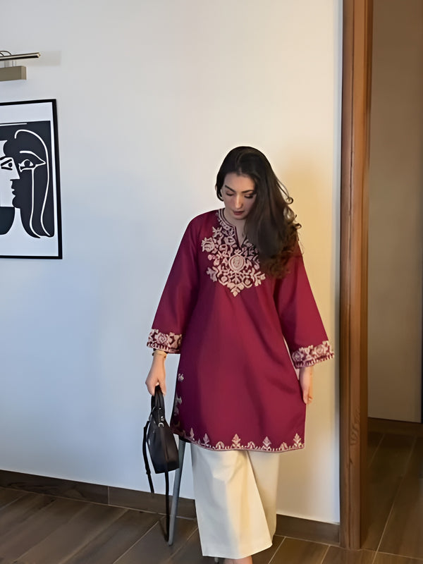Black Embroidered Cotton Slub Co-ord Set