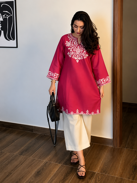 Rani Pink Embroidered Cotton Co-ord Set