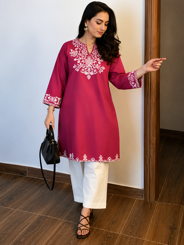 Black Embroidered Cotton Slub Co-ord Set