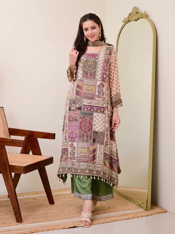 Multicolor Suit Set with Dupatta