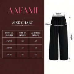 Women's Black Solid Wide Leg Drawstring Cotton Trousers