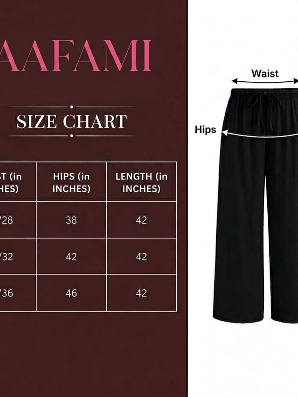 Women's Black Solid Wide Leg Drawstring Cotton Trousers