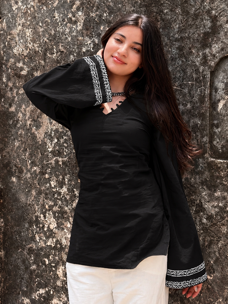 Black Cotton Kurti for Women