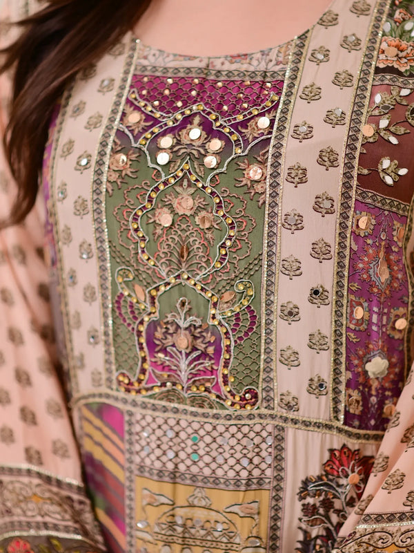 Women's Multicolor Pure Chinon Suit 