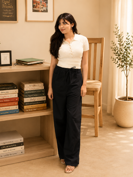 Women's Solid Wide-Leg Drawstring Bottoms