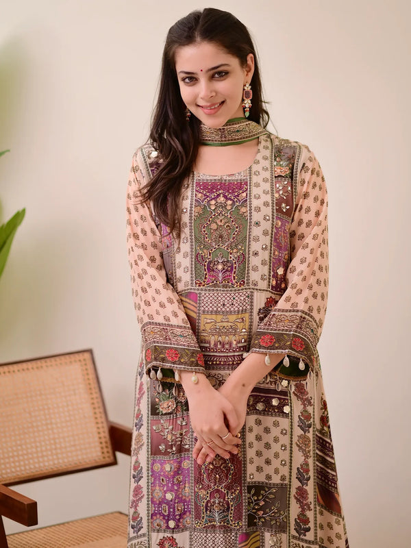 Women's Multicolor  Suit Set with Dupatta