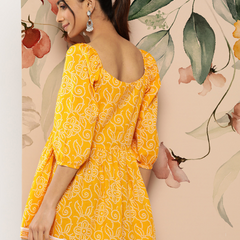 Yellow Cotton Printed Top