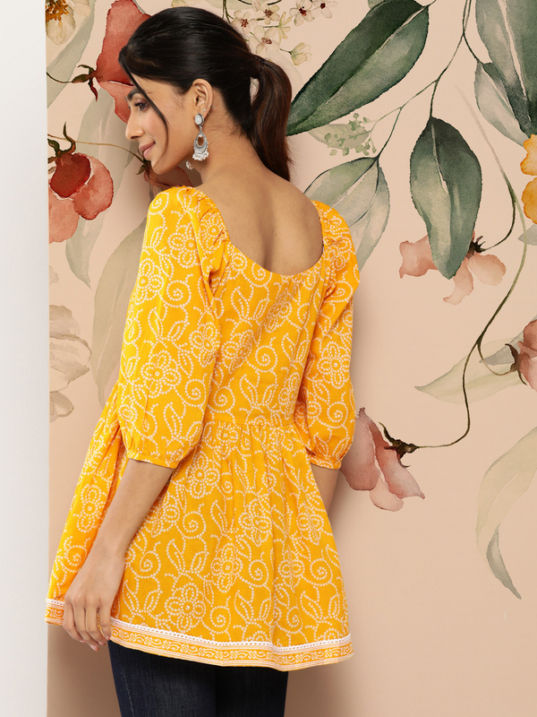 Yellow Cotton Printed Top