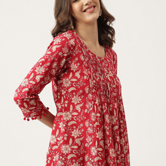 Women Red Floral Cotton Top