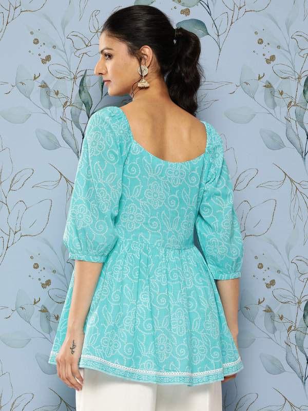 Women Turquoise Cotton Top 