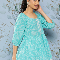 Women Turquoise Top | Casual 3/4 Sleeve