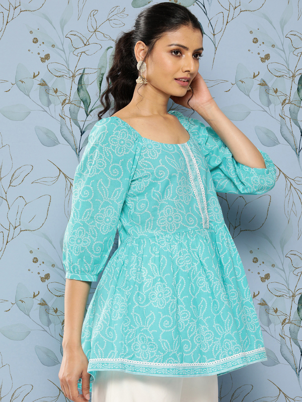 Women Turquoise Top | Casual 3/4 Sleeve
