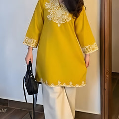 Mustard Embroidered Cotton Co-ord Set