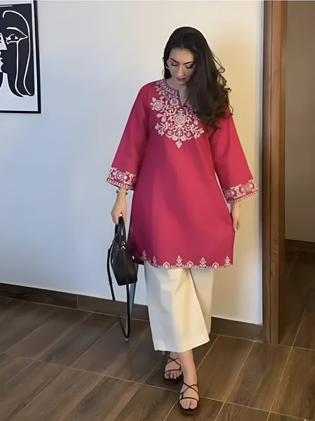 Rani Pink Embroidered Cotton Co-ord Set