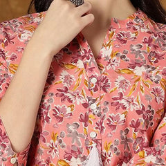 Women Pink Floral Cotton Top