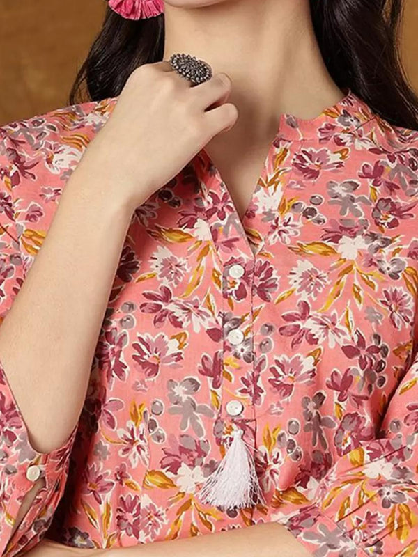 Women Pink Floral Cotton Top