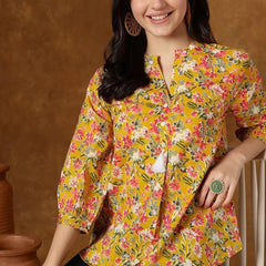 Yellow Casual 3/4 Sleeve Top