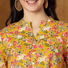 Yellow Floral Cotton Top | Casual 3/4 Sleeve Top