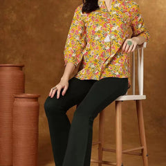 Women Yellow Floral Cotton Top