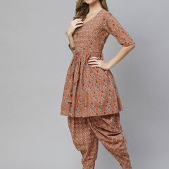 Brown Printed Rayon Kurta Pant Set for Women