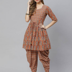 Brown Printed Kurta Pant Set for Women