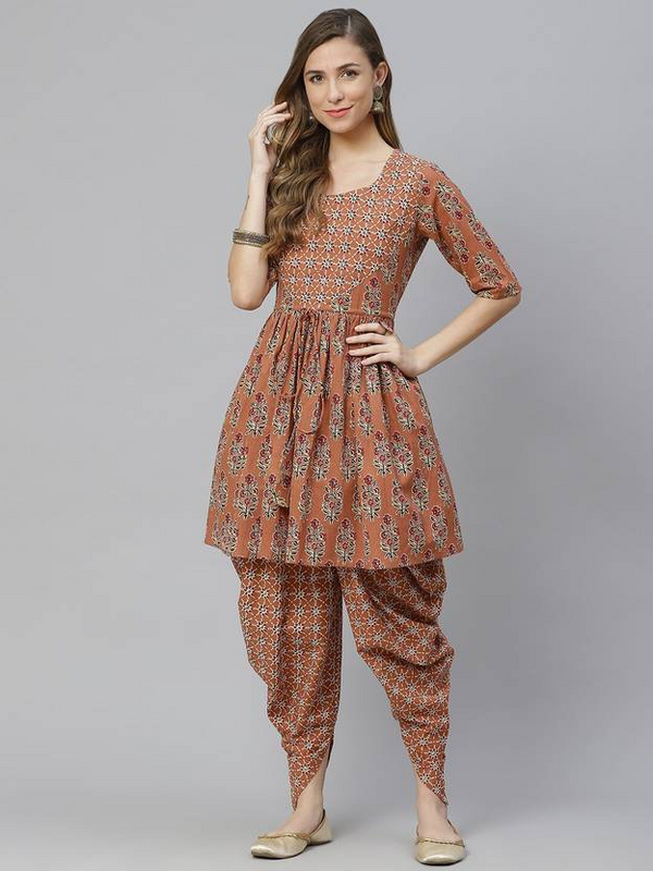 Brown Printed Kurta Pant Set for Women