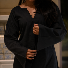 Women Maroon Bell Sleeve Kurta | Elegant Minimal Ethnic Top for Women