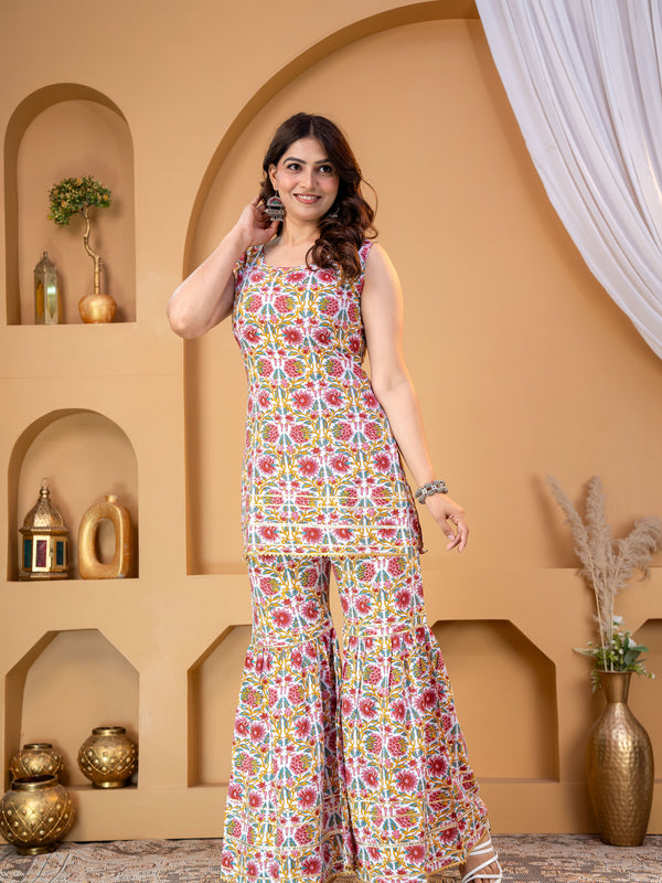Pink Multicolor Floral Rayon Kurta Set for Women