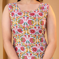 Pink Multicolor Floral Rayon Kurta Set for Women