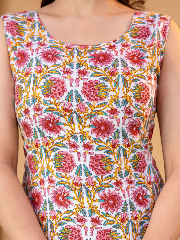 Pink Multicolor Floral Rayon Kurta Set for Women