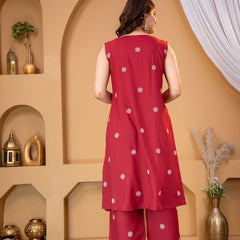 Red Polka Dot Rayon Kurta Pant Set – Stylish Everyday Wear