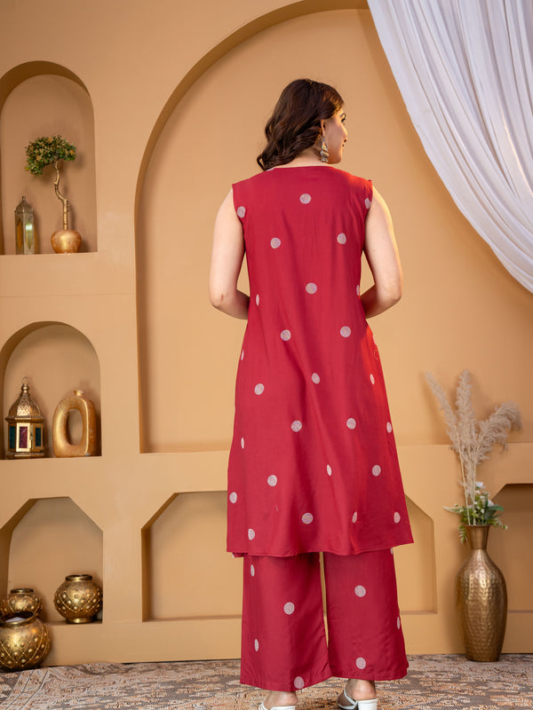 Red Polka Dot Rayon Kurta Pant Set – Stylish Everyday Wear