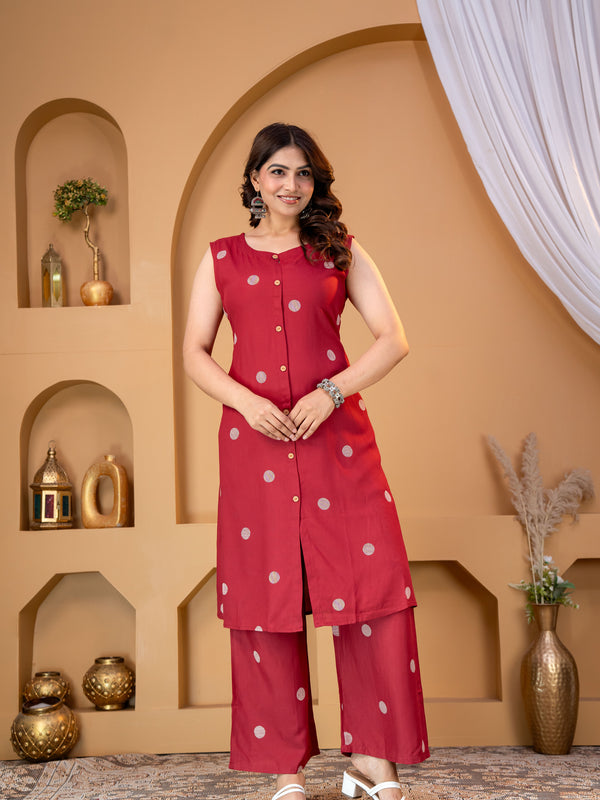 Red Polka Dot Rayon Kurta Pant Set – Stylish Everyday Wear