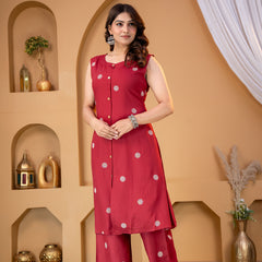Red Polka Dot Rayon Kurta Pant Set – Stylish Everyday Wear
