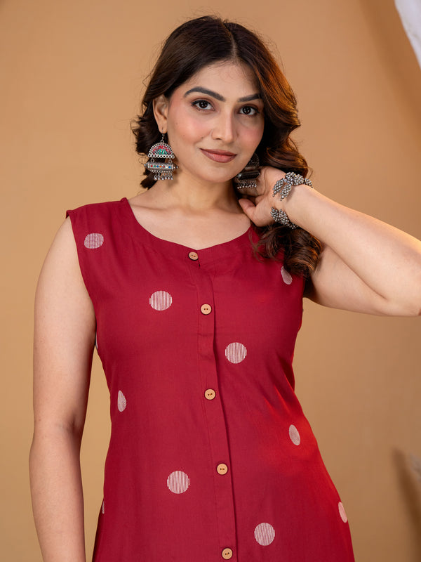 Red Polka Dot Rayon Kurta Pant Set – Stylish Everyday Wear