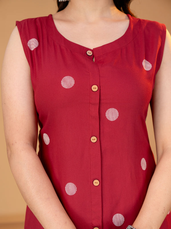 Red Polka Dot Rayon Kurta Pant Set – Stylish Everyday Wear