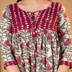 Women’s Floral Printed A-Line Kurti | Sharara Set With Mirror Work