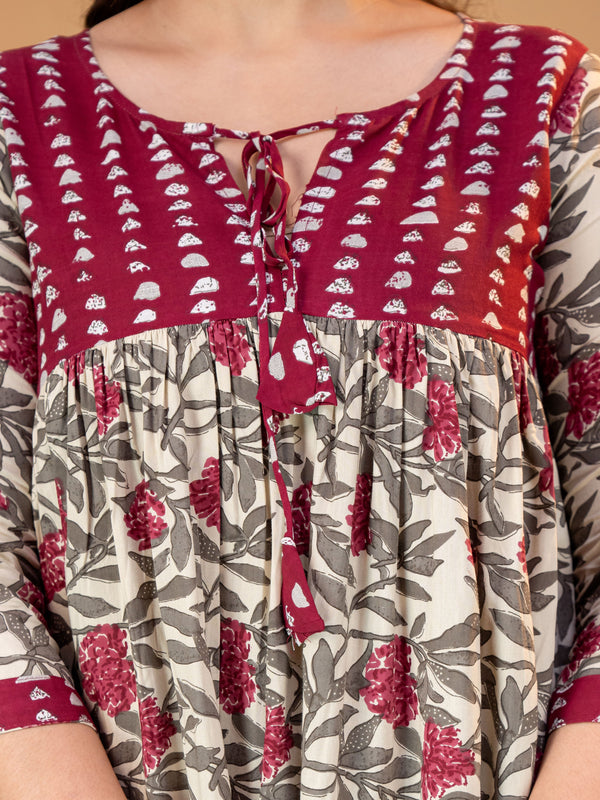 Women’s Floral Printed A-Line Kurti | Sharara Set With Mirror Work