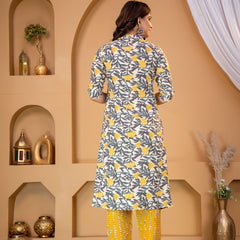 Yellow Floral Rayon Kurta Palazzo Set for Women