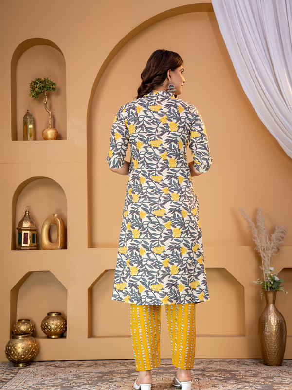Yellow Floral Rayon Kurta Palazzo Set for Women