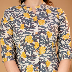 Yellow Floral Rayon Kurta Palazzo Set for Women