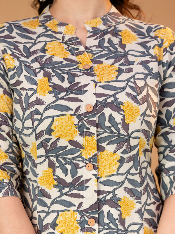 Yellow Floral Rayon Kurta Palazzo Set for Women