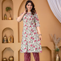 Red Rayon Kurta Palazzo Set for Women