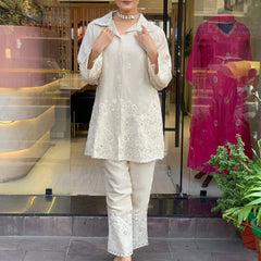 Women's White Chanderi Silk Co-ord Set