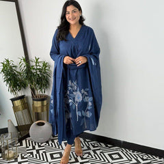 Women's Indigo Pure Cotton Suit Set with Dupatta