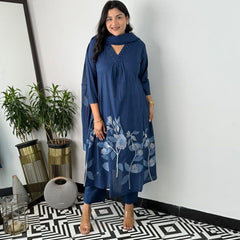  Indigo Pure Cotton Suit Set with Dupatta