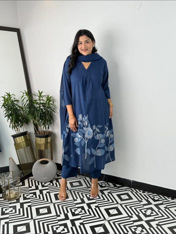  Indigo Pure Cotton Suit Set with Dupatta