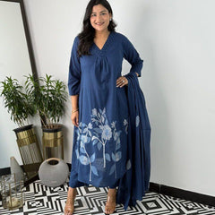 Indigo Suit Set with Dupatta