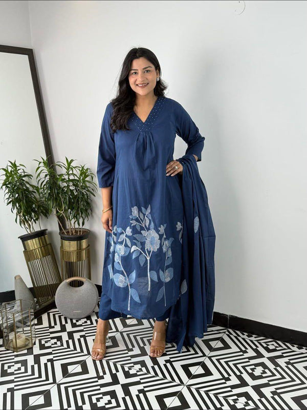 Indigo Suit Set with Dupatta